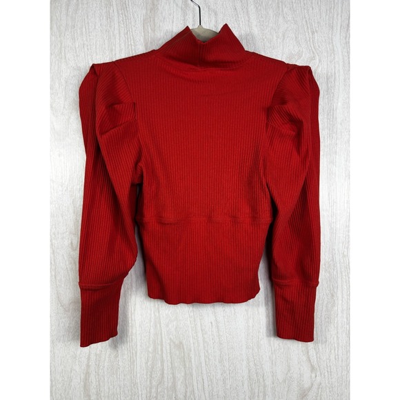 Free People‎ Lala Crop Sweater M Orange Ribbed Statement Sleeve - Picture 4 of 8